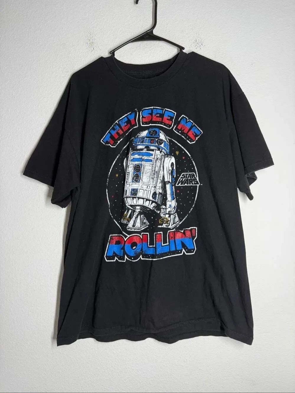Star Wars R2 D2 They See Me Rollin Graphic T Shirt Black XL 100% Cotton